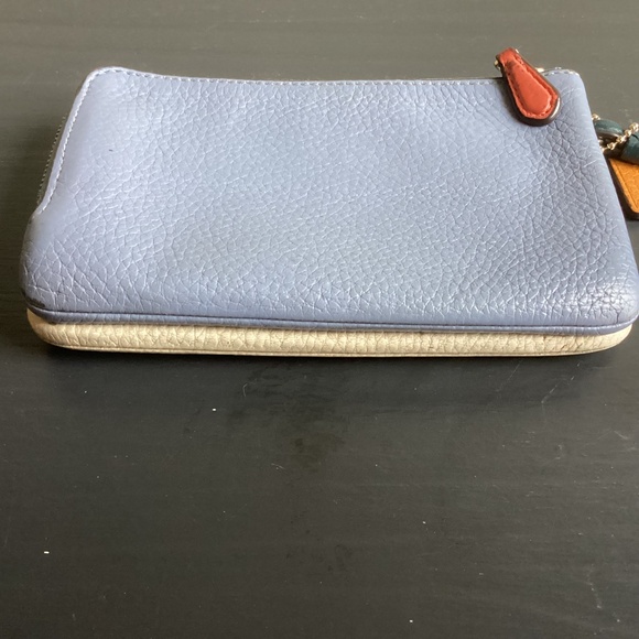 Coach Wristlet Wallet Blue and White Gold Zippers - Picture 8 of 10